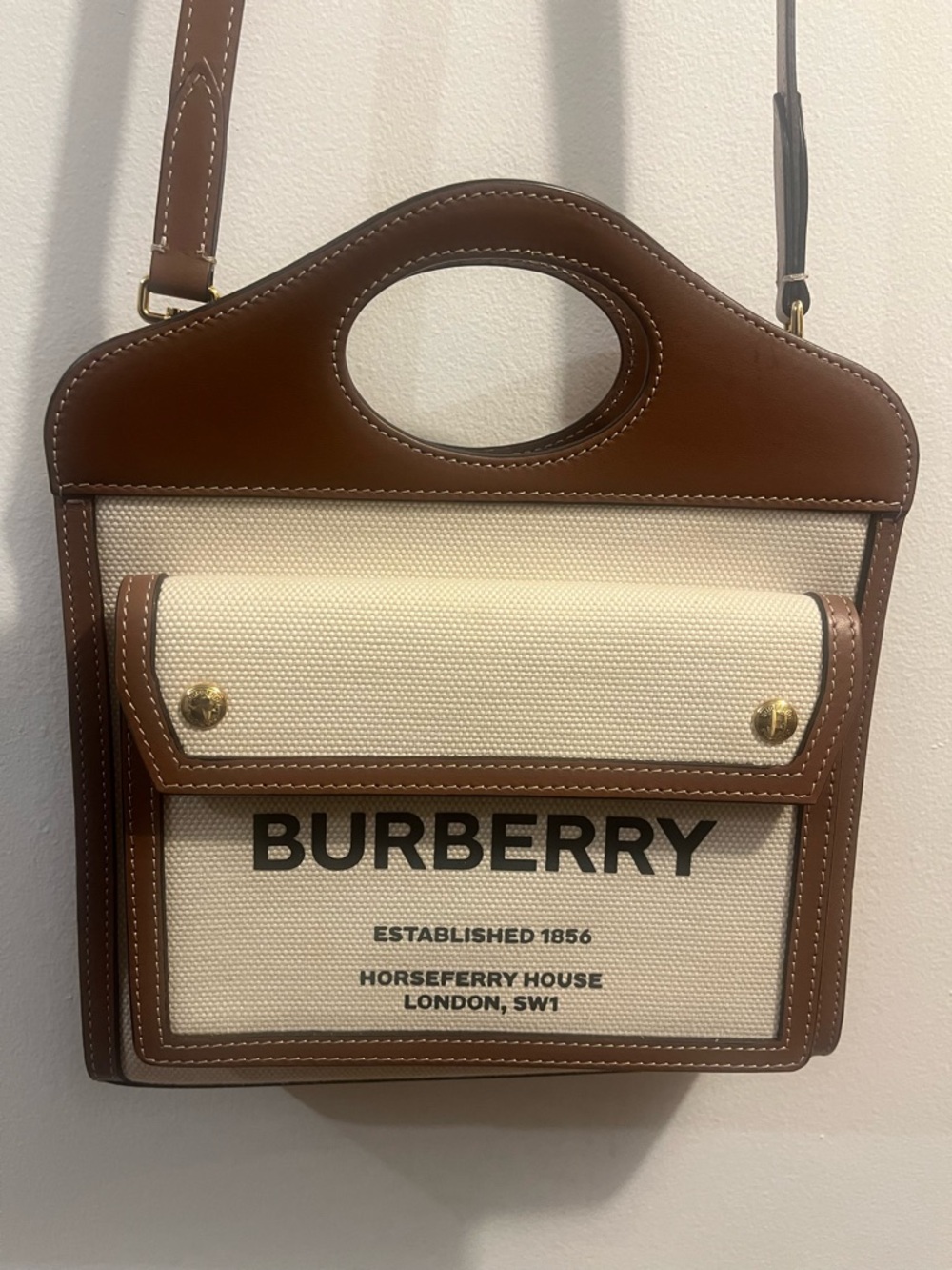 Burberry Cream Canvas & Brown Leather Messenger Bag